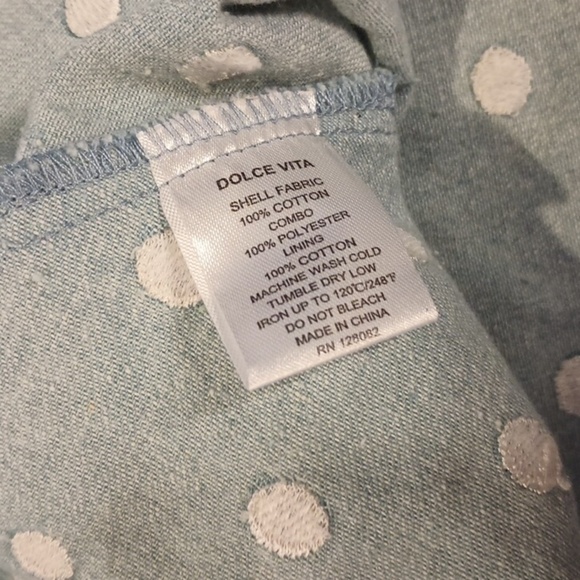 Dolce Vita Light Wash Denim Skater Dress with White Polka Dots A3 - Picture 5 of 6